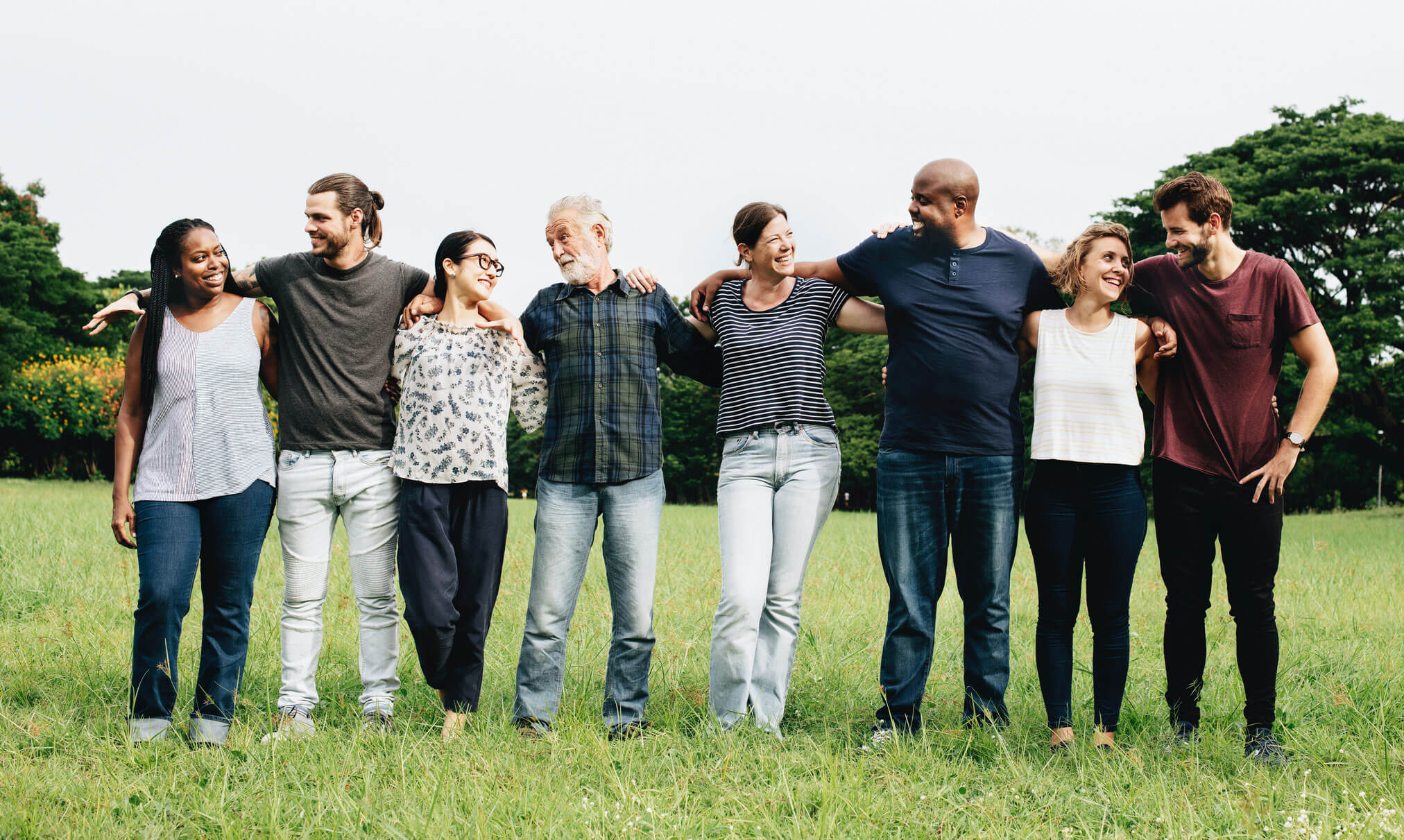 A diverse community walking together